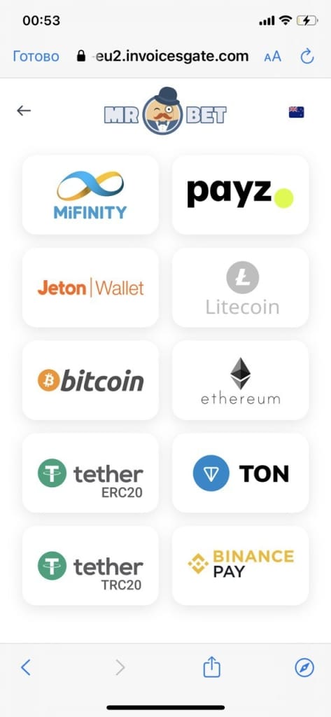 Mr Bet payments