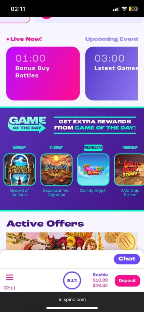 spinz casino screen