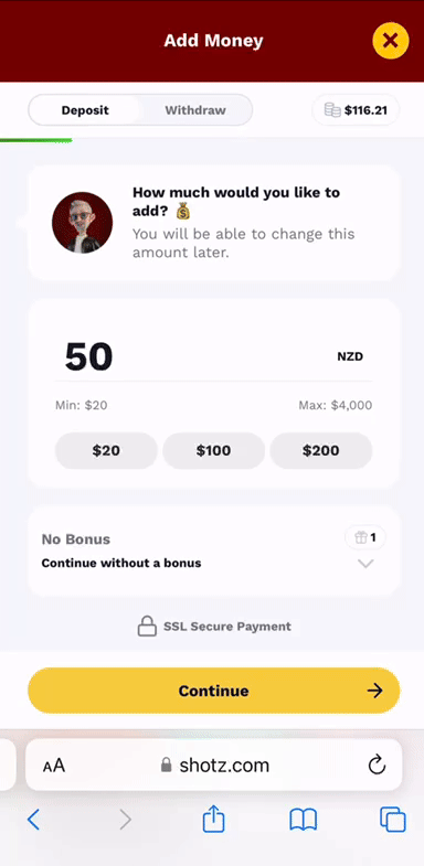 tutorial: how to deposit tether on Shotz