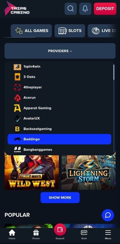 Trips Casino Games