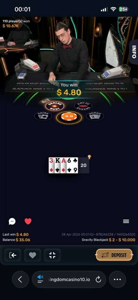 live casino kingdom blackjack win