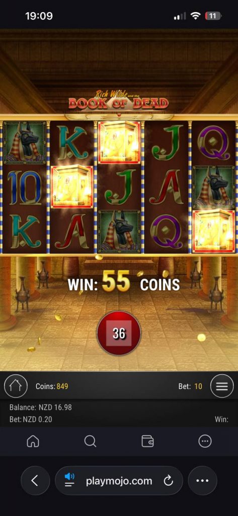 win 55 coins at book of dead