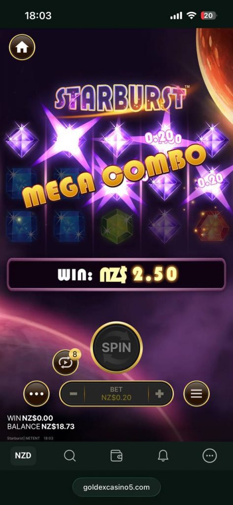 mega combo win NZ$2.5 at starburst