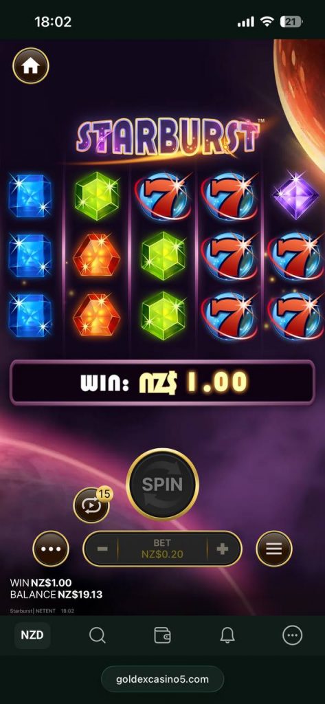 starburst at goldex casino