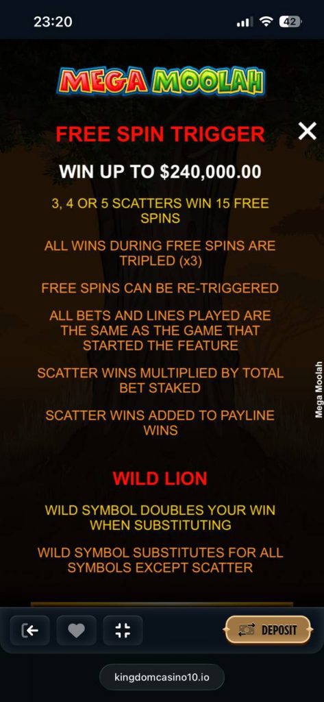 15 free spins at mega moolah