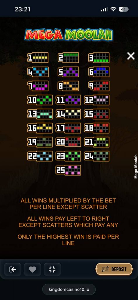 mega moolah pay lines
