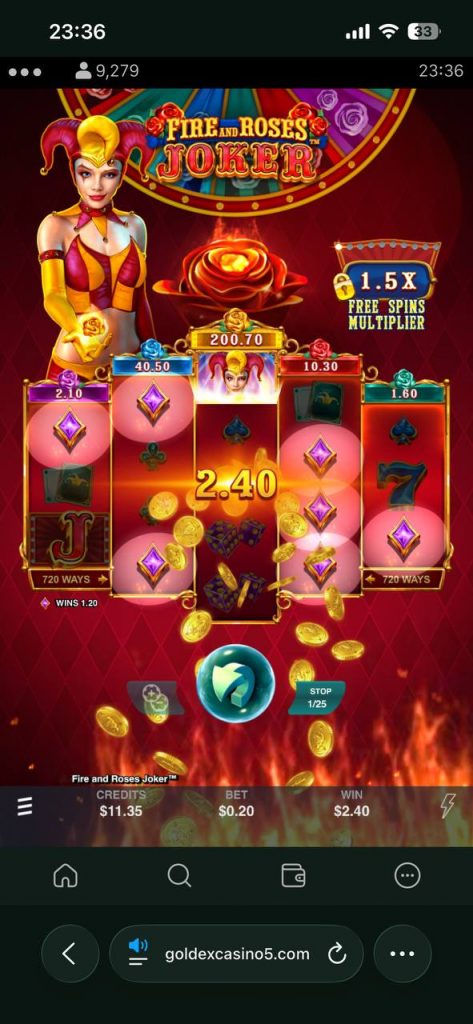2.40 win at fire and roses joker at goldex casino