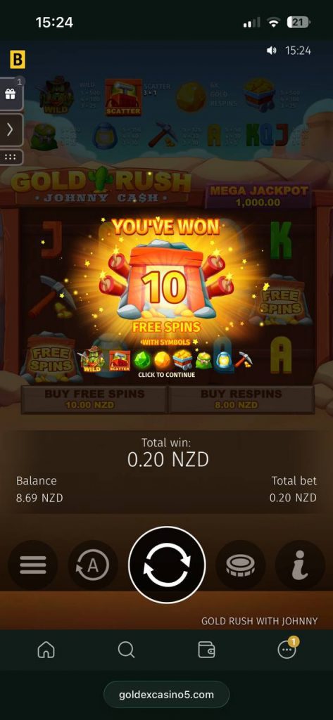 10 free spins gold rush