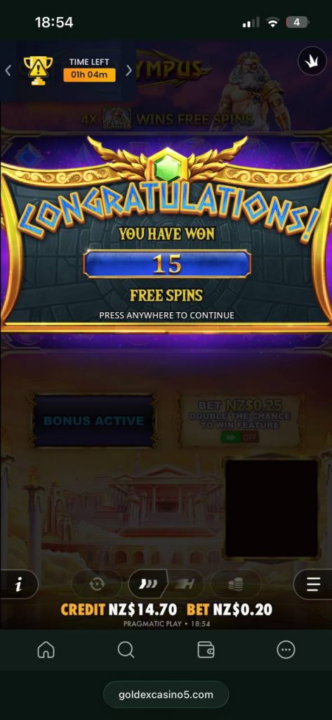 15 free spins gates of olympus