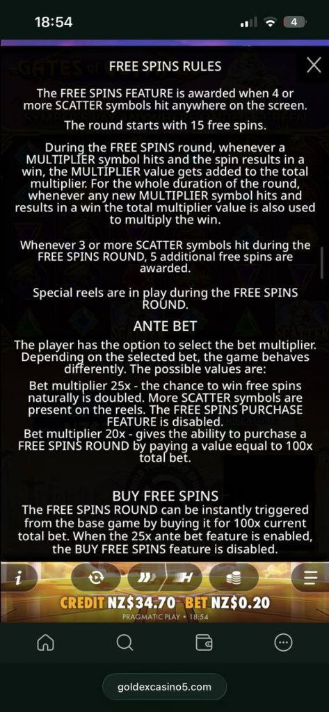 free spins rules gates of olympus