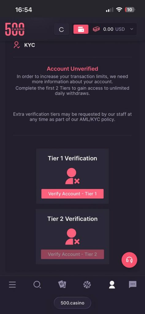 kyc 500 casino